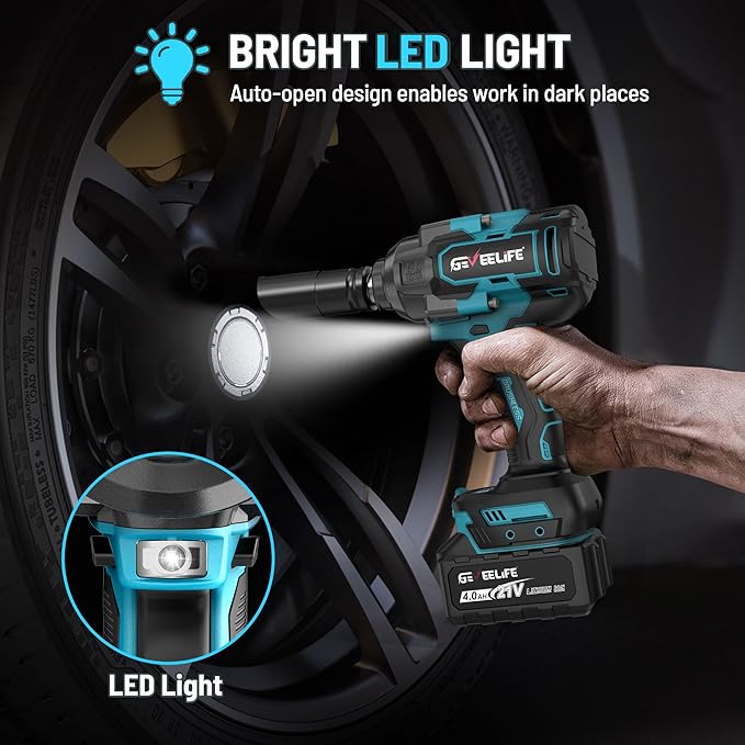 1200N.m (900Ft-lbs) Brushless Impact Wrench, 1/2" Cordless Impact Driver with 2x 4.0Ah Battery, Fast Charger & 5 Sockets, High Torque, Electric Impact Gun for Car/Truck/RV/Mower