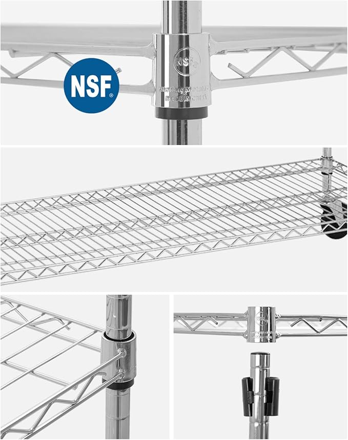 BestOffice | 6-Tier Wire Storage Shelves with Wheels | 18x48x77 | Chrome | Adjustable Racks | Heavy-Duty Metal Shelf, Holds Upto 600 lbs | No-Tool Assembly | Ideal for Home & Garage Shelving