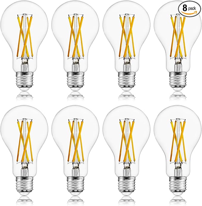 FLSNT 100W Equivalent LED Edison Bulbs, 12W Dimmable A21 LED Light Bulbs, 1600LM, 2700K Soft White, CRI90, E26 Base, 8 Pack