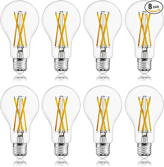 FLSNT 100W Equivalent LED Edison Bulbs, 12W Dimmable A21 LED Light Bulbs, 1600LM, 2700K Soft White, CRI90, E26 Base, 8 Pack