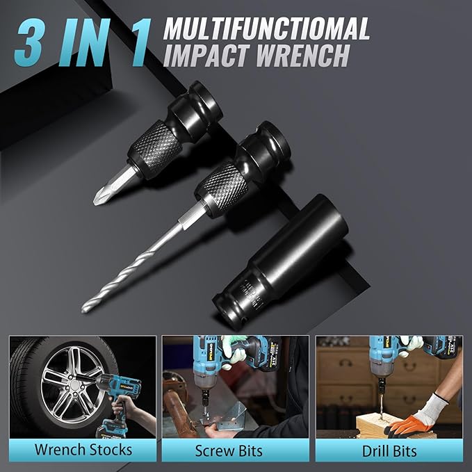 1/2 inch Cordless Impact Wrench - 1200N.m High Torque Heavy Duty Impact Gun with 2x 4.0Ah Batteries, 21V Powerful Impact Driver/Drill for Tough Auto Repair and Construction Tasks