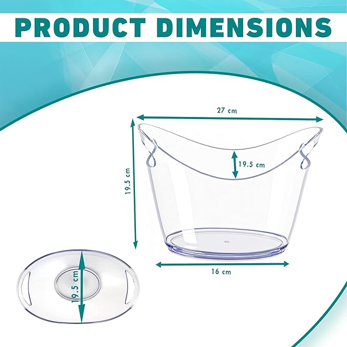 Clear Ice Buckets for Parties - Acrylic Ice Bucket - 4 Liters Beverage Tub for Drinks and Parties- Plastic Ice Bucket for Cocktail Bar - A Perfect Plastic Tub to serve Chilled Drink