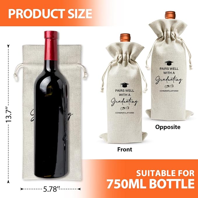 Graduation Gift Wine Bag For Student, Pairs Well With Graduating, Graduation Wine Bag Gift For Daughter Son, Graduation Party Supply Favors Decor, Wine Champagne Gift Bag With Drawstring