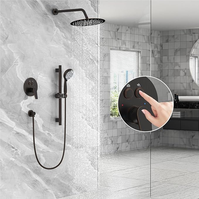 SR SUN RISE Shower Faucet Set - 10 Inch Rain Shower Head with Handheld Spray & Adjustable Slide Bar - Bathroom Shower System Wall Mounted (Valve and Trim Kit Included) - Oil Rubbed Bronze