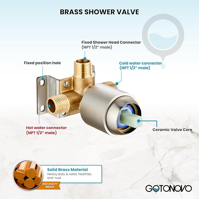 gotonovo Shower Valve and Trim Kit 2 in 1 Shower Head and Handle Set System Bathroom Shower Faucet Set 3 Modes Various Combinations High Pressure with Rough-in Valve Brushed Nickel