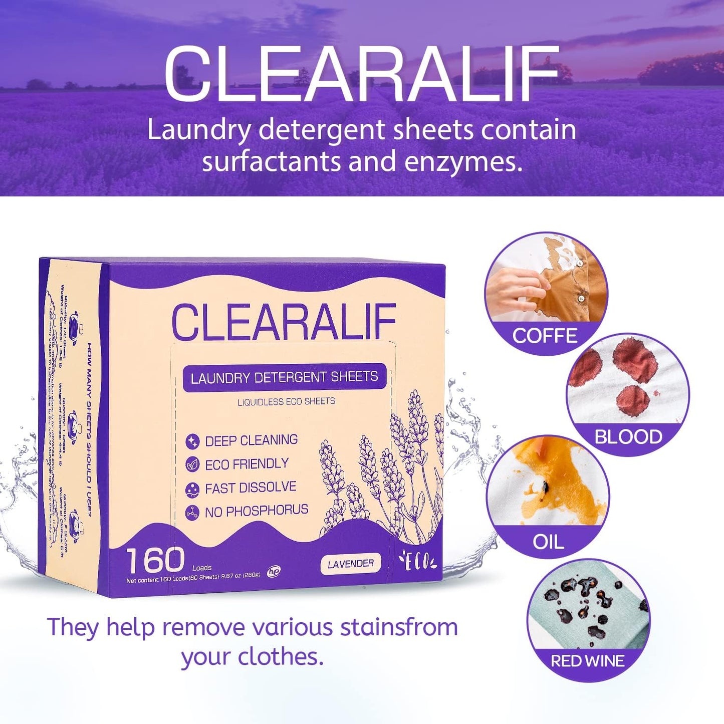 CLEARALIF Laundry Detergent Sheets, Lavender,Up to 480 Loads - Great For Travel,Apartments, Dorms,Laundry Detergent Strips Eco Friendly & Hypoallergenic (Pack of 3)