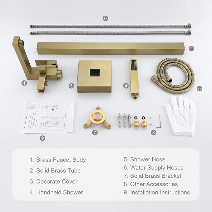 TapLong Brass Freestanding Bathtub Faucet Single Handle Brushed Gold Bath Tub Filler Faucet with Hand Shower High Flow Rate Max 6 GPM, Floor Mount, 51001BG