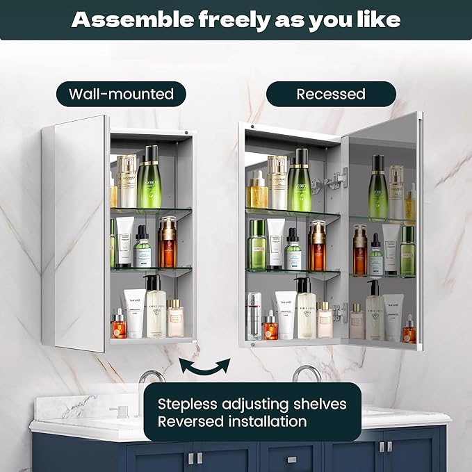 Medicine Cabinet with Mirror Door&Adjustable Shelves, Wall-Mounted Rectangular Medicine Cabinet Beveled Edge Frame, 16" x 23.6"x 5.3"