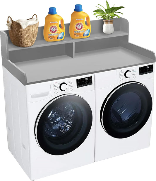 Royxen Laundry Countertop with 2-Tier Shelf Universal Fit, Washer and Dryer Countertop with Storage Space, Shelf Height 11.5 Inches, Solid Wood, Grey