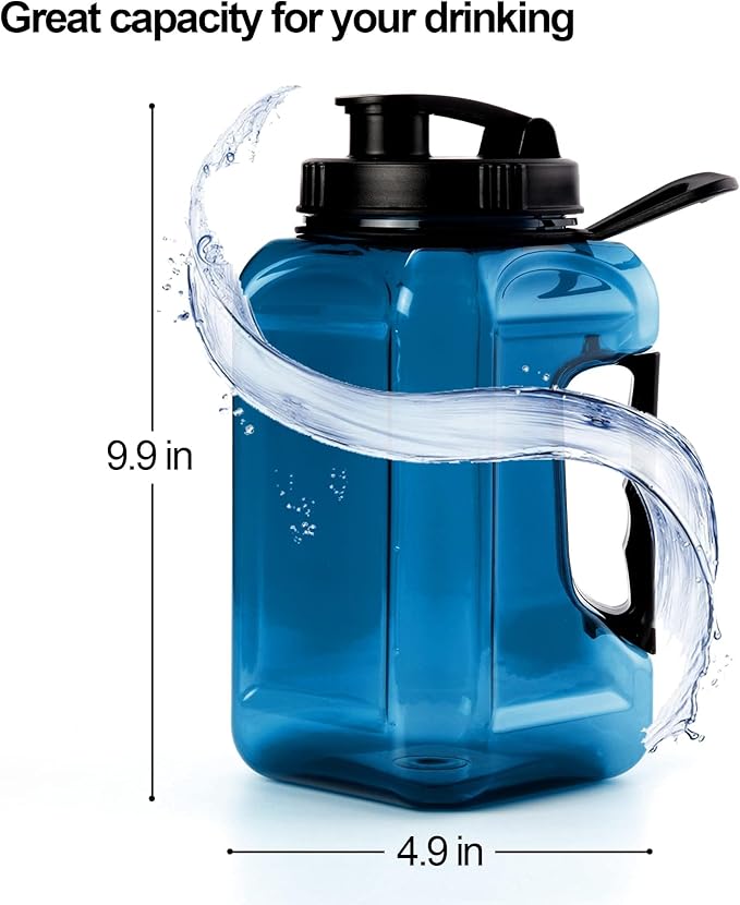 Half Gallon Water Bottle Large Sports Water Bottle Jug With Times to Drink Marker BPA Free Reusable for Fitness Gym Outdoor 64oz Blue