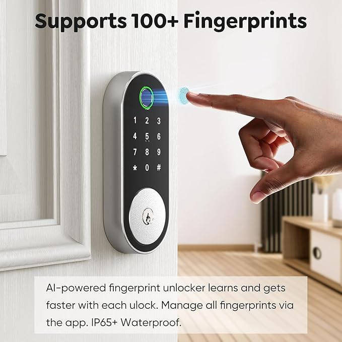 Keyless Entry Fingerprint Deadbolt Smart Lock: Sifely Digital Front Door Keypad with App Control, Electronic/Electric Deadbolt with Fingerprint & Code Access, Auto Locking, Easy to Install (Silver)