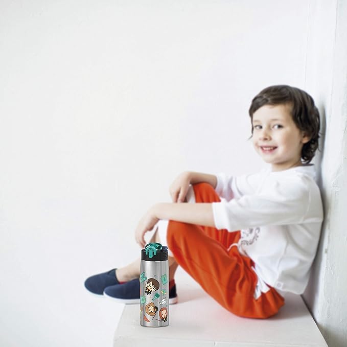 Zak Designs 27oz Harry Potter 18/8 Single Wall Stainless Steel Water Bottle with Flip-up Straw and Locking Spout Cover, Durable Cup for Sports or Travel (27oz, Harry Potter)