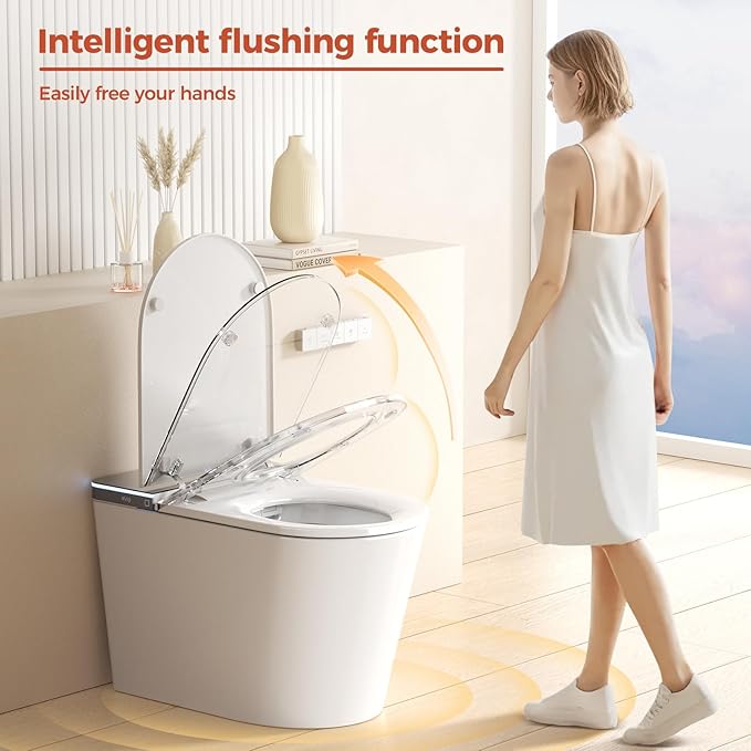 Smart Toilet with Bidet Built in, Japanese Bidet Toilet, for Bathroom, Modern Elongated Toilet with Heated Toilet Seat, Bidet Warm Water, Dryer, Auto Open/Close Lid, Automatic Toilet Flushing