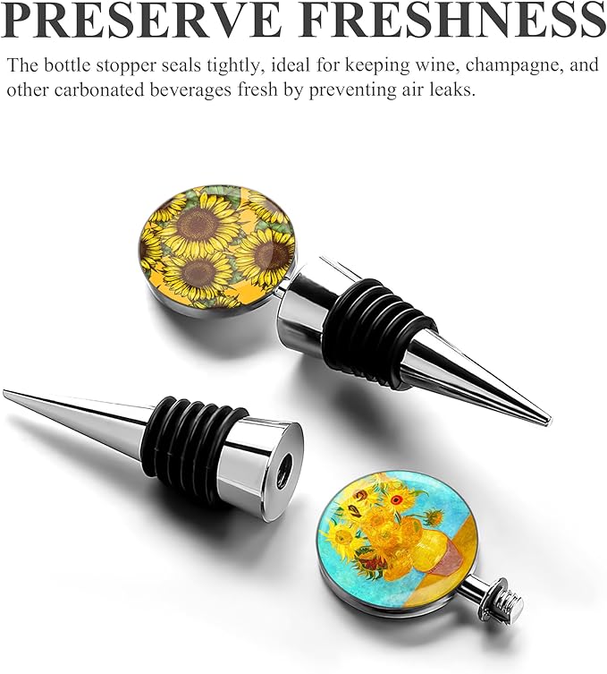 LIZIMANDU Wine Bottle Stoppers,Stainless Steel Wine Stoppers For Gifts, Bar, Holiday Party, Wedding(2-Sunflower)