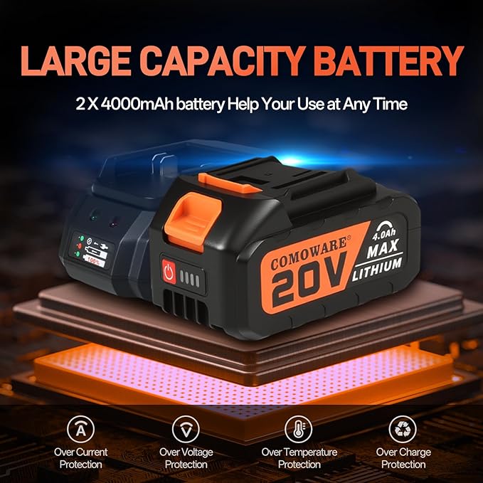 COMOWARE Cordless Impact Wrench, 1/2 Inch 1000N.m (780Ft-lbs) High Torque 20V Brushless Power Impact Driver Kit for Automotive DIY, 4.0Ah Li-ion 2 Battery, 5 Pcs Impact Sockets with Case