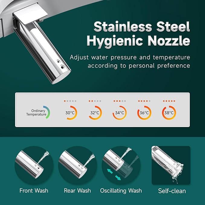 Smart Bidet Toilet Seat,Electric Bidet Attachment for Existing Toilet with Warm Water,Dryer,Heated Seat,Elongated