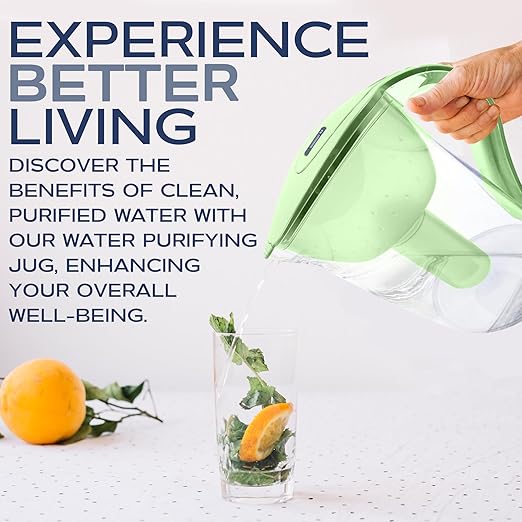 Purified Clean Crystal-Clear Water Filter Pitcher: Experience Enhanced Extraordinary Refreshing Hydration, Enjoying Convenience, Efficient and Quality You Deserve (Green - 3.8 LTS)