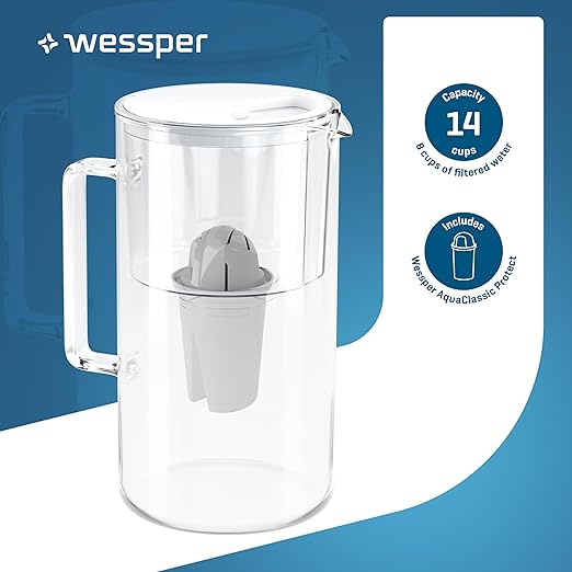 D2 Borosilicate White Glass Water Filter Pitcher Crystal Clear Hydration 8-Cup Capacity | 2in1 Water Purifier Pitcher and Stylish Water Carafe | Efficient Filtration for Pure Refreshing Water
