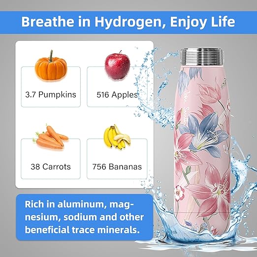 JOHNSMITH Hydrogen Water Bottle, Alkaline Water Bottle 15oz, Creates High pH Premium Water, Portable Insulated Stainless Steel Bottle Alpine Ore Filter Water Bottle for Sports, Outdoor, Office, Pink