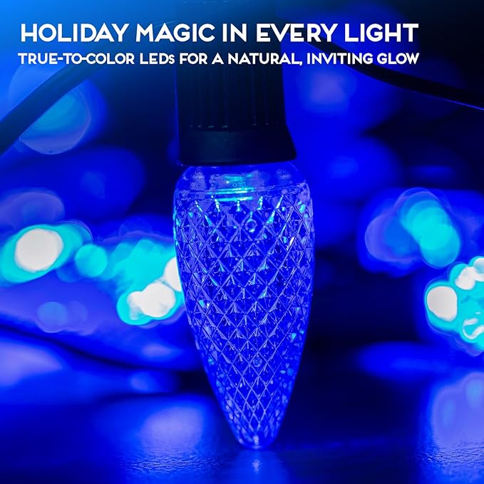 HLO Lighting Set of 500 Blue C9 Faceted LED Christmas Light Bulbs for Indoor & Outdoor Use | Durable Replacement Bulbs