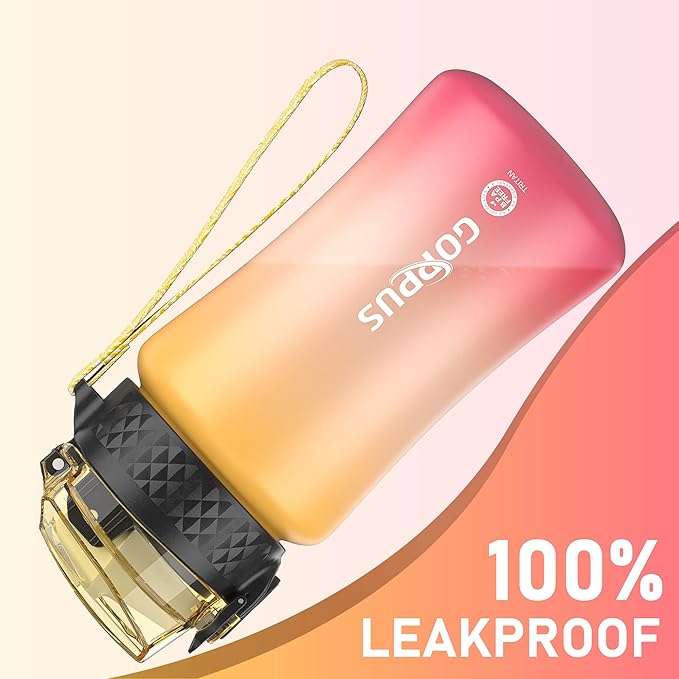 GOPPUS Kids Water Bottle with Straw Spout Lid 10pcs Stickers 12 oz Leak-proof BPA Free Motivational Time Marker Tritan Plastic Water Bottles for Girls Boys School Sports