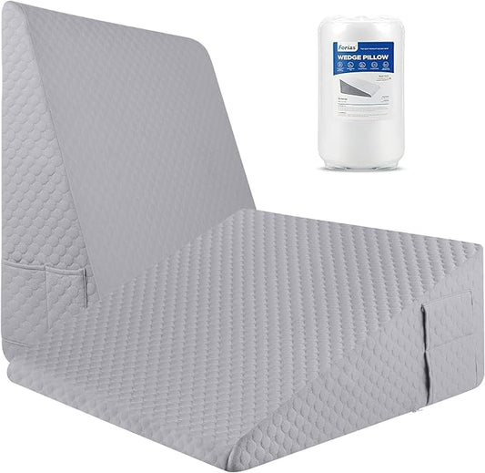 Forias Wedge Pillow for Sleeping,10" Bed Wedge Pillow for After Surgery,Acid Reflux,Snoring,Memory Foam Top Triangle Pillow Wedge with Breathable Removable Cover