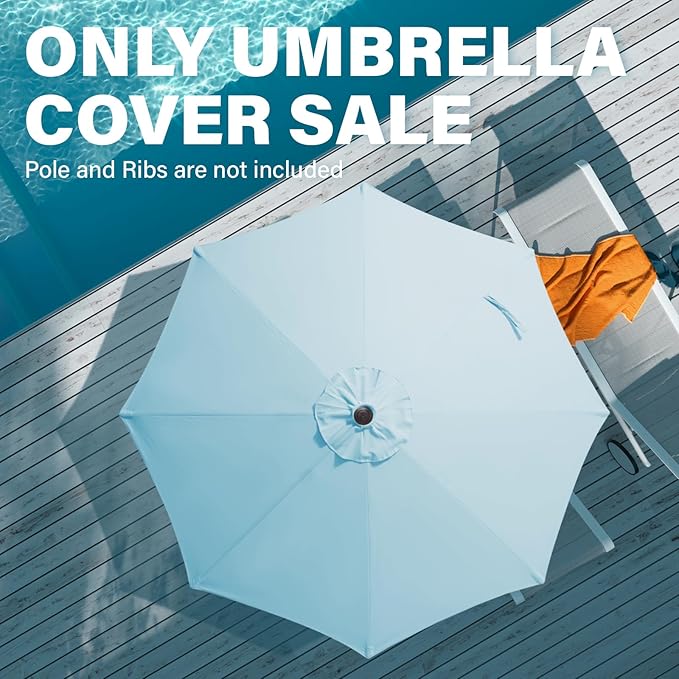 JEAREY 9 ft Patio Umbrella Replacement Canopy for 8 Ribs, Table Market Yard Umbrella Replacement Top Cover-Light Blue (Canopy Only)