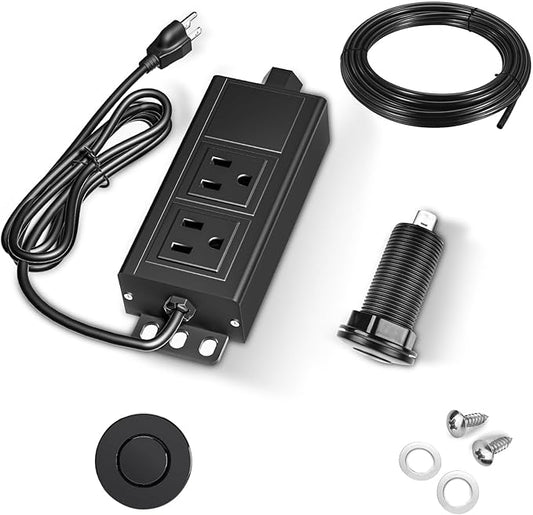 Garbage Disposal Air Switch Kit, Garbage Disposal Button, Kitchen Garbage Disposal Switch Button, Sink Top Waste Disposer On/Off (Black Stainless Steel)