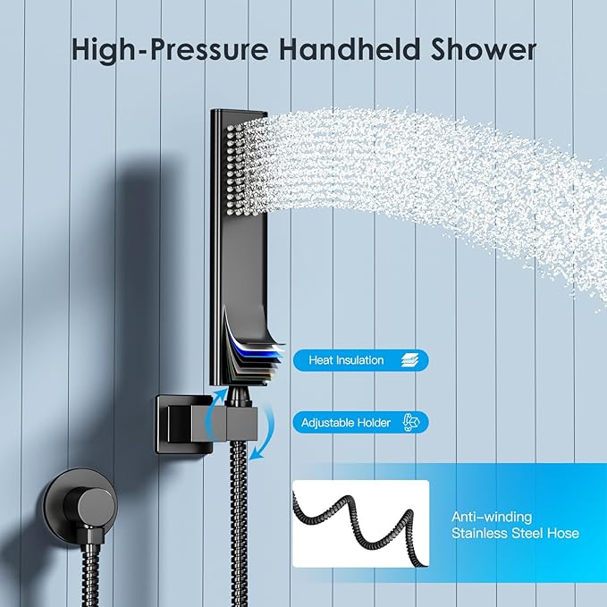 Shower System Shower Faucet Set with Push-Button Diverter and Wall Supply Elbow 12 Inch Shower Head Matte Black