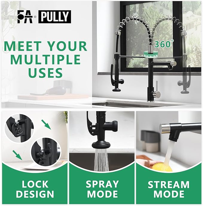 Pull Down Kitchen Faucet with Sprayer,Fapully Commercial Matte Black&Brushed Nickel Kitchen Sink Faucets