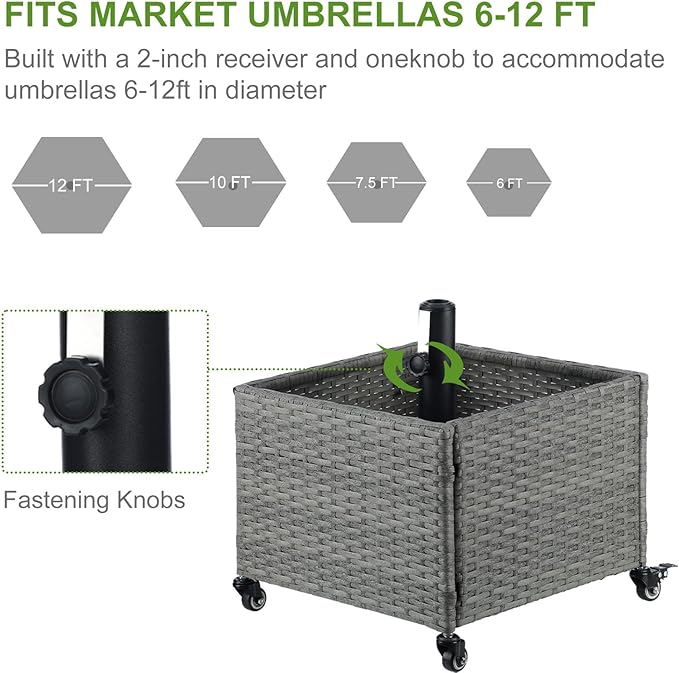 LEWIS&WAYNE Outdoor Umbrella Base with Fillable Planter Box Heavy Duty Patio Umbrella Stand with 4 Wheels Rolling Umbrella Holder for Outdoor Patio Deck Garden