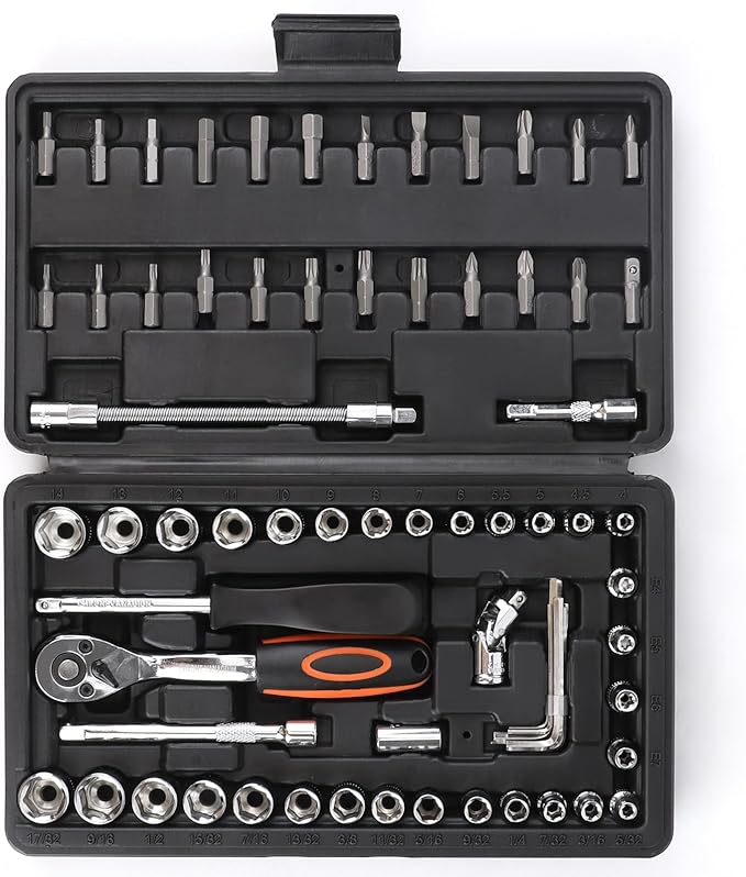 COMOWARE 69pcs Socket Set (1/4'' & 3/8''), Metric & Standard Mechanic Tool Set, Socket Wrench Sets with Extension Bar, 72T Ratchet Wrench, Ratchet Sets for Auto Repairing & Home Use