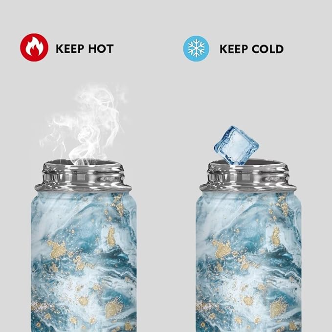 Marble Print Insulated Water Bottle 18 Oz, Vacuum Stainless Steel Sports Water Jug Flask with Handle, Leak Proof Wide Mouth Reusable Mug for Daily Use