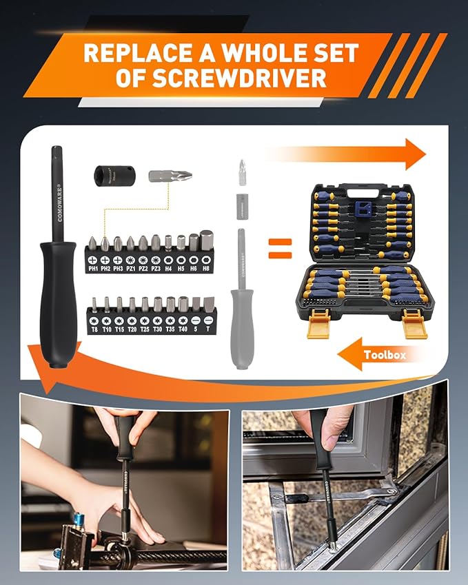 COMOWARE 83pcs 1/4” Drive Socket Set, 5/32”-9/16” SAE, 4-15mm Metric, CR-V Mechanic Tool Set, 72T Ratchet Wrench, Socket Wrench Sets with Adapter, Ratchet Sets for Auto Repairing & Home Use
