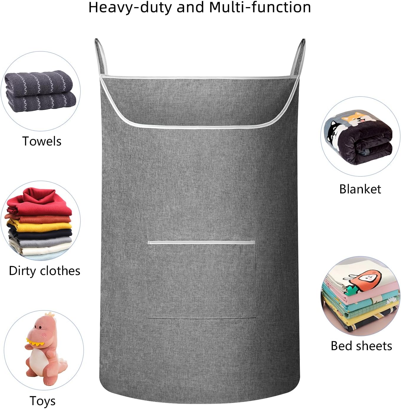 X-Large Hanging Laundry Hamper Bag, Door Hanging Hamper with Front Pocket Dirty Clothes Hanging Laundry Bag Large Size 35X22 inch Door Laundry Basket (Grey)