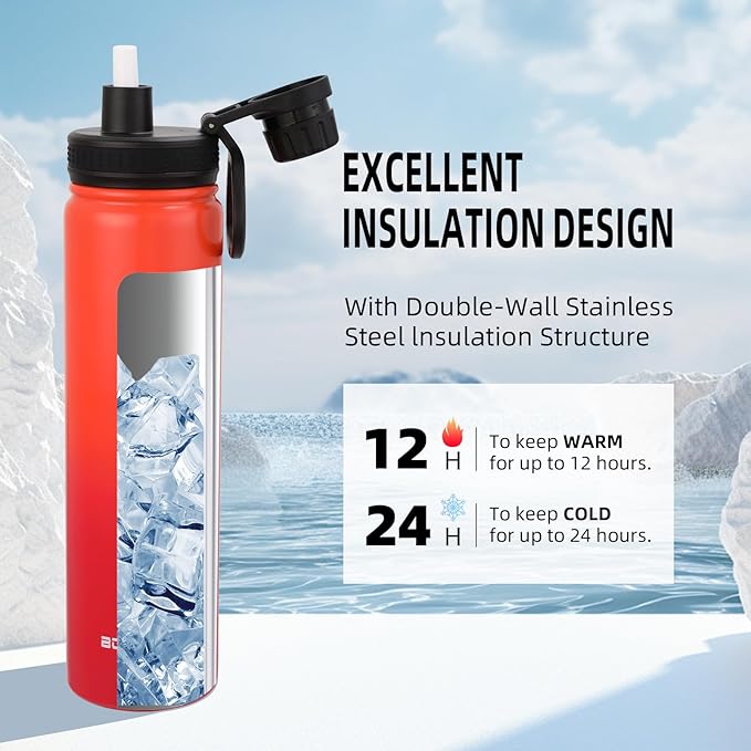 Stainless Steel Insulated Water Bottle with Straw,Metal Vacuum Flask with Screw Cap,Modern Leakproof Sports Thermos, Double Wall Vacuum Sports Water Bottle, For Cold & Hot Drinks,100% BPA-Free