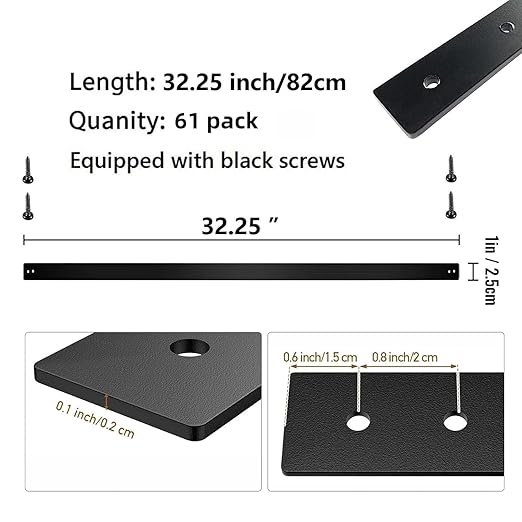 61 Pack Deck Balusters 32.25"x1" Strip Baluster, Black Metal Deck Spindle and Stair Railing with Screws, Rectangular Deck Balusters for Porch Railing