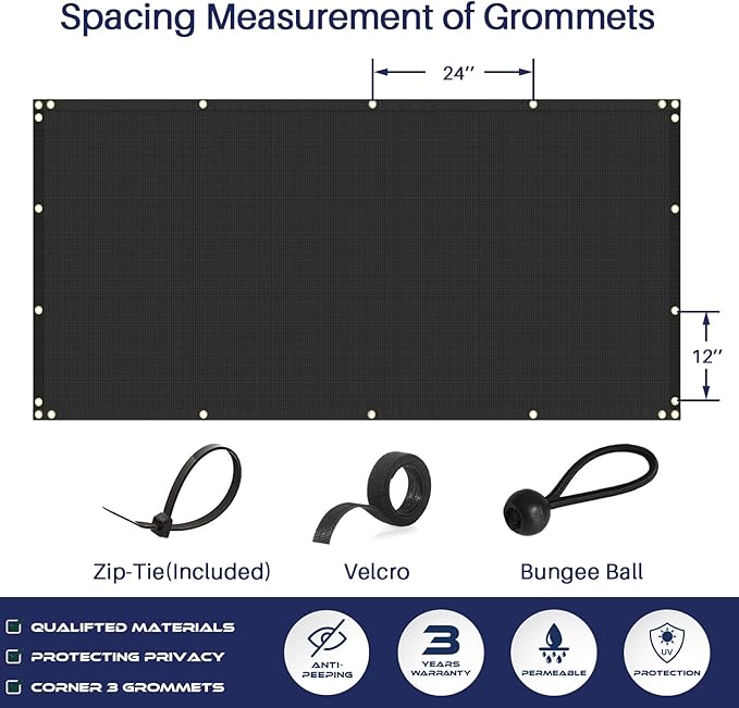 Windscreen4less 4' x 50' Privacy Fence Screen Heavy Duty Windscreen Fencing Cover Windblock Mesh Fabric Shade Cloth with Brass Grommtes for Garden Yard Pool Deck Carport Construction, Black