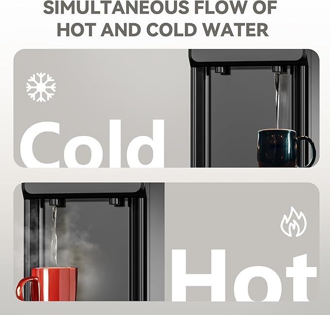 Euhomy Hot & Cold Water Dispenser, Top Loading Water Dispenser for 3 or 5 Gallon Bottles, Top Loading Hot & Cold Water Dispenser with Child Safety Lock, for Office, Home