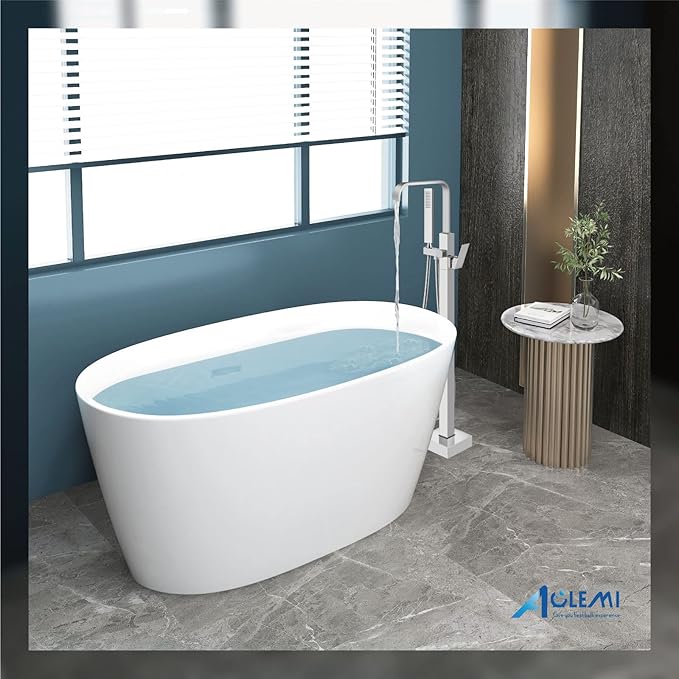 Aolemi Freestanding Bathtub Faucet Polish Chrome Floor Mount Tub Filler Brass Tap Single Handle with Hand Sprayer