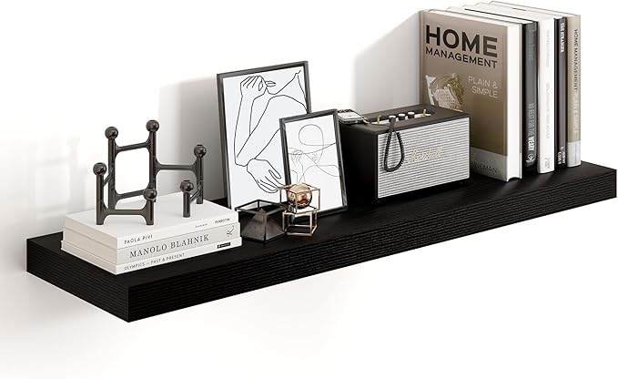 Heimlove 36 Inch Black Floating Shelves for Wall,10 Inch Deep Wood Shelves with Invisible Brackets,Wall Mounted Storage & Display Shelves for Bedroom,Living Room,Kitchen,Office