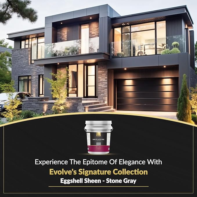 EVOLVE Signature Paint & Primer: Luxury Paint & Primer for Indoor & Outdoor Surfaces, Minimal Odor, Eggshell Sheen (Stone Gray, 5 Gallon)