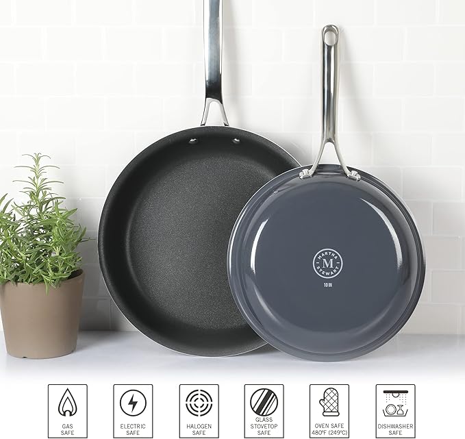 MARTHA STEWART Lockton 2 Piece 10" & 12" Heavy Gauge Aluminum Premium Nonstick Fry Pan Set - Grey