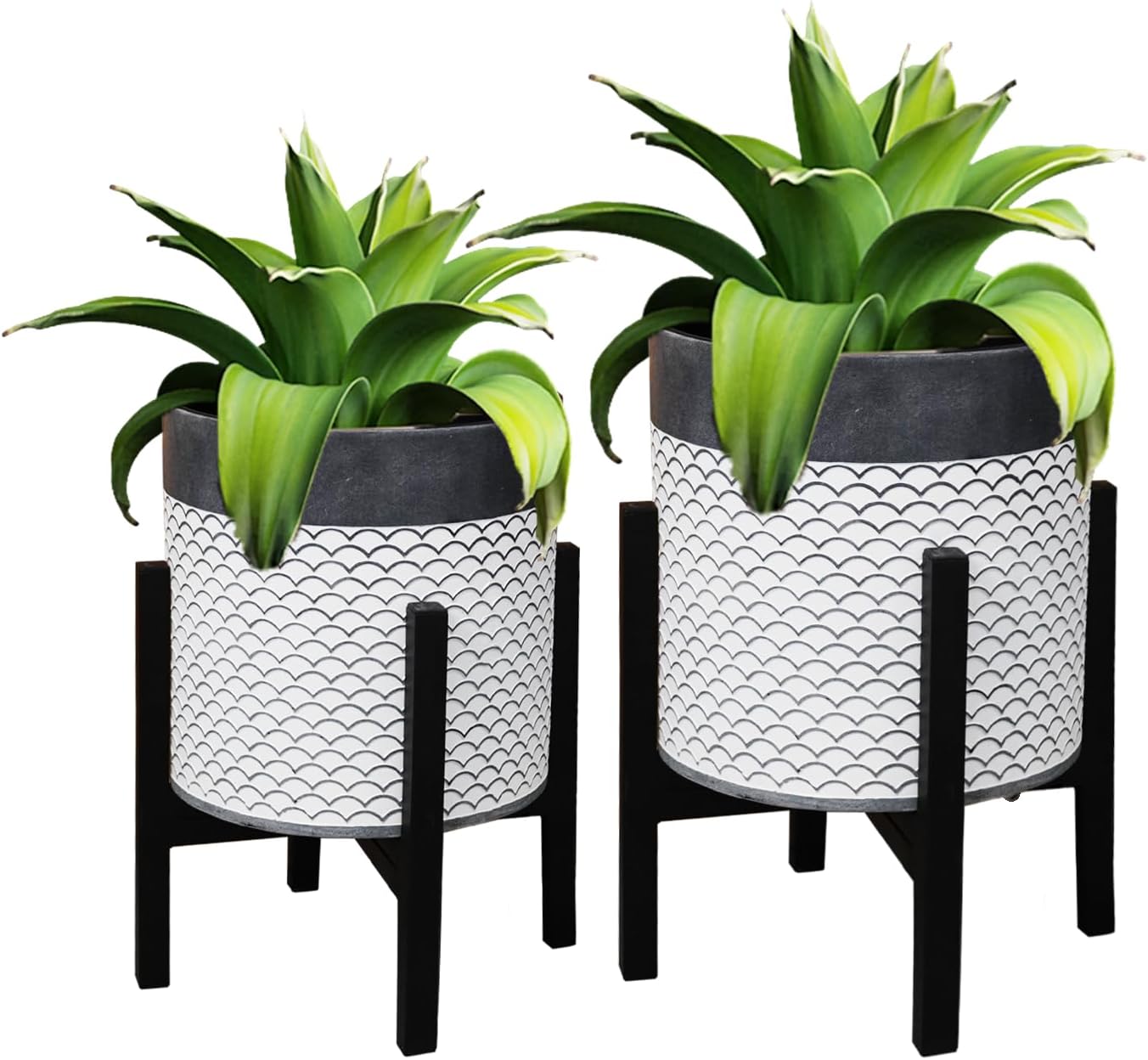 Planter with Stand Set of 2, Mid Century Plant Pots with Metal Legs Indoor, Modern Flower Pots with Drainage Holes, Decorative Garden Pot for Living Room, Office, Garden, or Balcony 10 & 12 inches