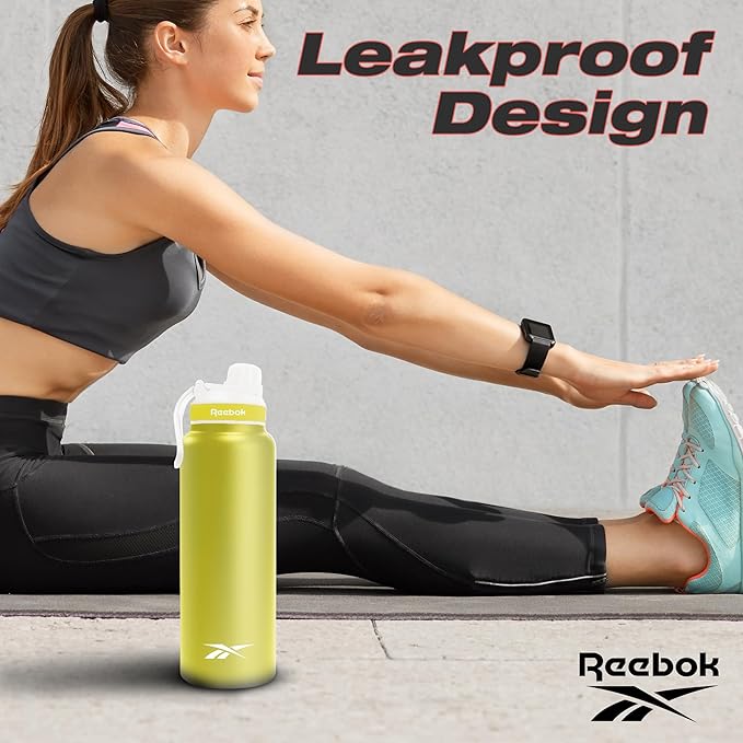 Reebok Athletic Stainless Steel Water Bottle - Insulated Water Bottle 32 oz With Chug Lid - Double Wall Vacuum Insulated Sports Water Bottle, BPA Free