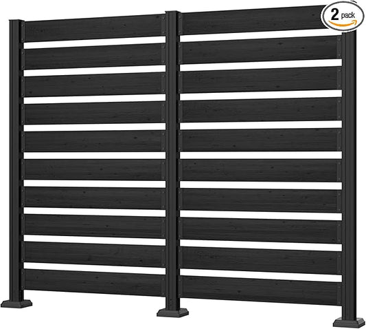 78” W x 60” H Wooden Air Conditioner Fences for Hard Ground & Soft Ground, 2 Outdoor Garden Fences, Privacy Screen Panels with Aluminum Stakes, Trash Can Pool Equipment Enclosure, Black