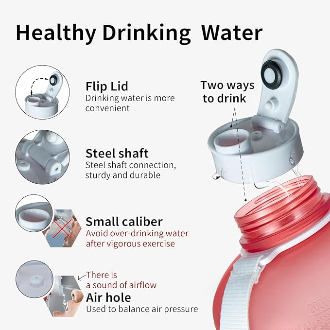 TOOFEEL 2 Liter Water Bottles - Half Gallon Water Bottle BPA Free - Ideal for Gym, Big Water Jug, Reusable Sports Bottle with Measurements Marked Drink Container - Matte Light Pink