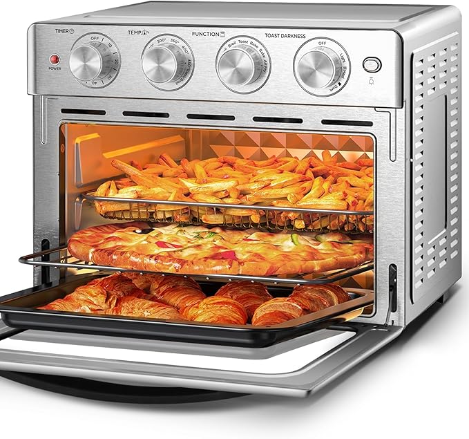 Geek Chef Air Fryer Oven 26 QT, Big Air Fryer, Toast Oven with Bake, Roast, Pizza, Convection Oven, Easy to Use & Clean, 6 Slice Toast, Stainless Steel