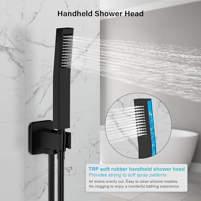 Black Shower System, Shower Faucet Set Bathroom Square Rain Shower Head and Handle Set, Wall Mounted Shower Fixtures With Shower Valve and Trim Kit 10 inch Matte Black