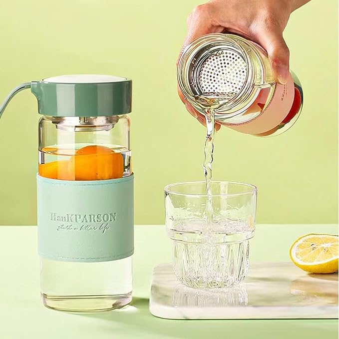 Glass Water Bottles 16 Oz Borosilicate water bottle-with sealing cap and Holsters and filters - BPA free,Men and Women Portable Glass Bottle (Blue+Green)